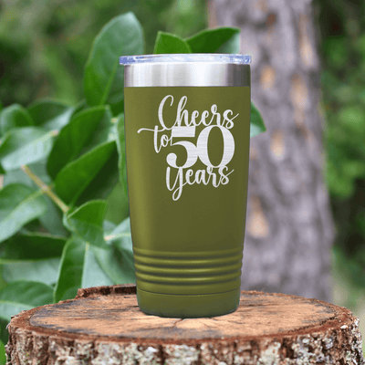 Military Green Birthday Tumbler With Cheers To Fifty Years Design