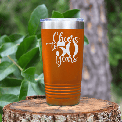 Orange Birthday Tumbler With Cheers To Fifty Years Design