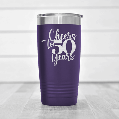 Purple Birthday Tumbler With Cheers To Fifty Years Design