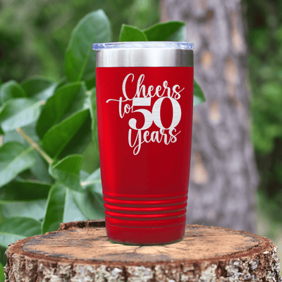 Red Birthday Tumbler With Cheers To Fifty Years Design