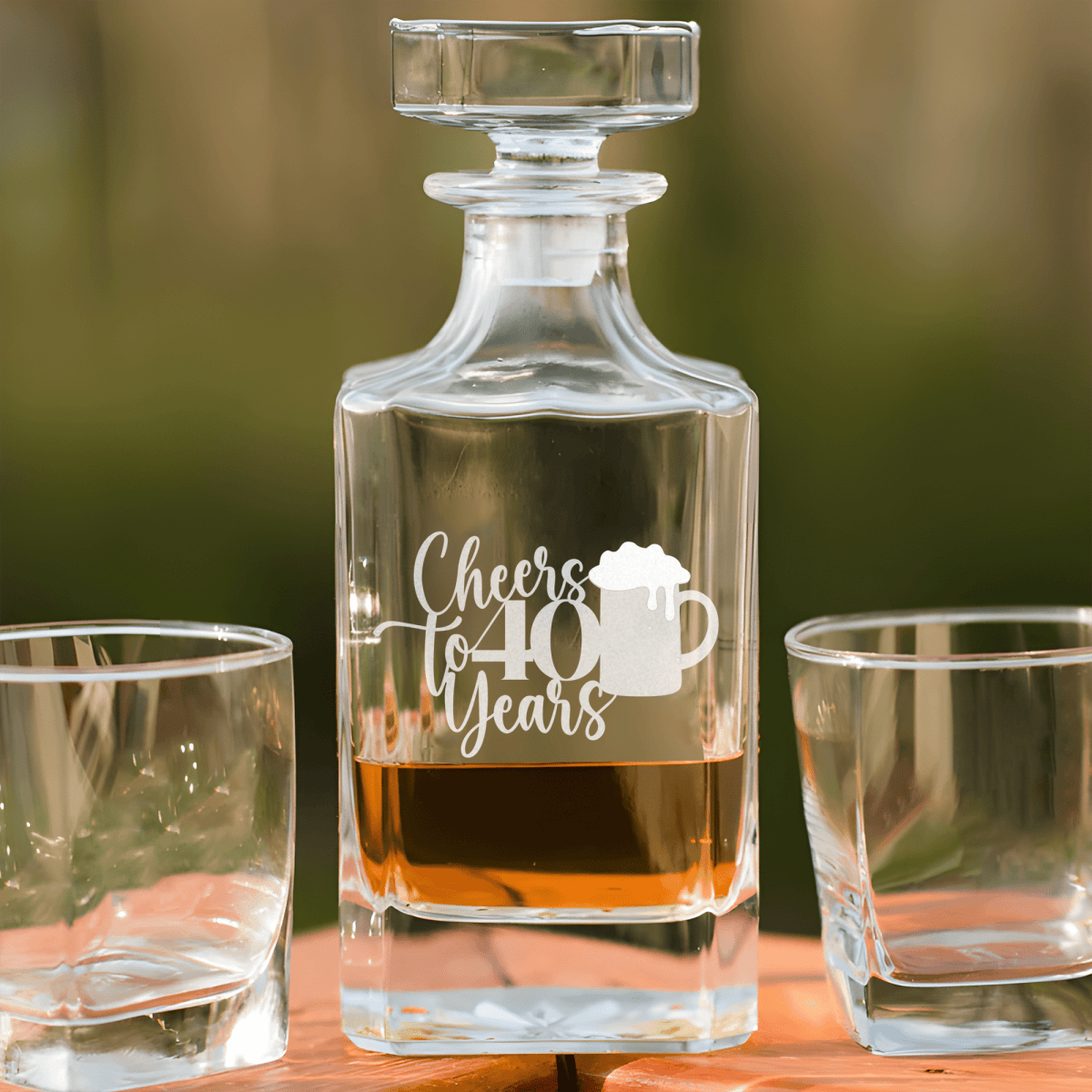 Birthday Whiskey Decanter With Cheers To Fourty Beer Design