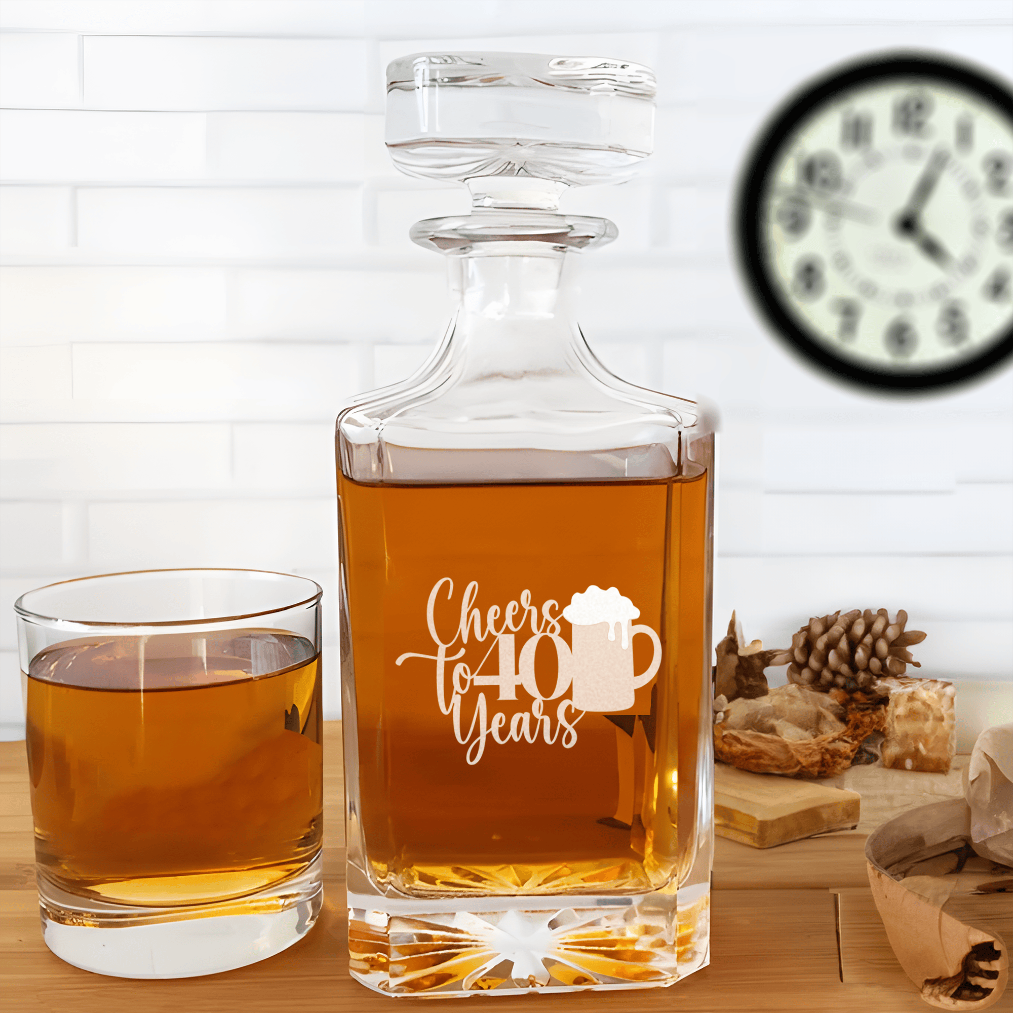 Birthday Whiskey Decanter With Cheers To Fourty Beer Design