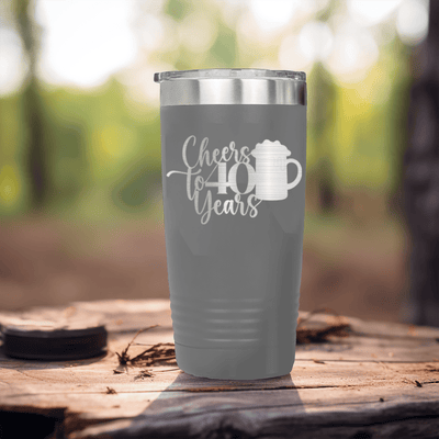 Grey Birthday Tumbler With Cheers To Fourty Beer Design