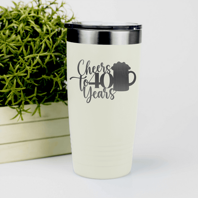 White Birthday Tumbler With Cheers To Fourty Beer Design