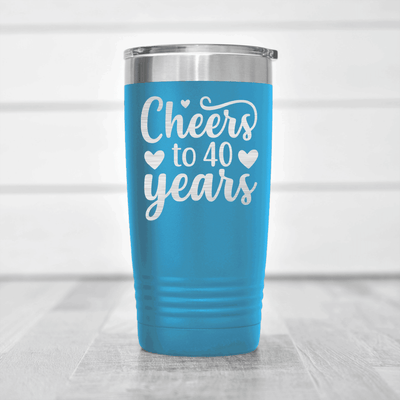 Light Blue Birthday Tumbler With Cheers To Fourty Design