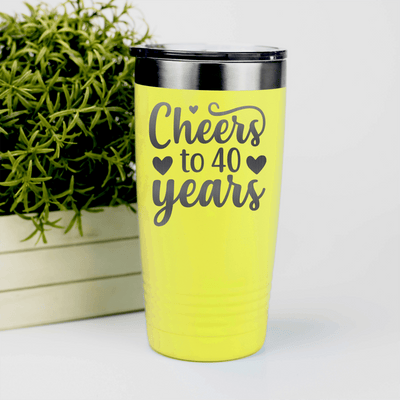 Yellow Birthday Tumbler With Cheers To Fourty Design