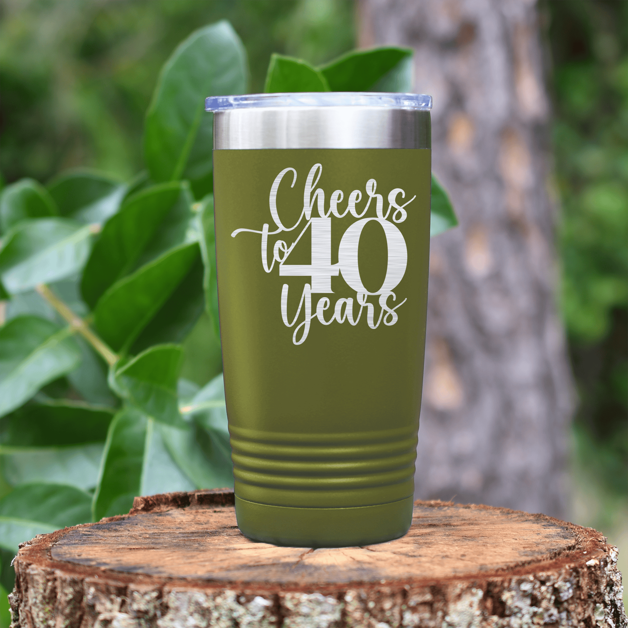 Military Green Birthday Tumbler With Cheers To Fourty Years Design