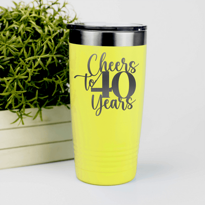 Yellow Birthday Tumbler With Cheers To Fourty Years Design