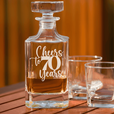 Birthday Whiskey Decanter With Cheers To Seventy Years Design