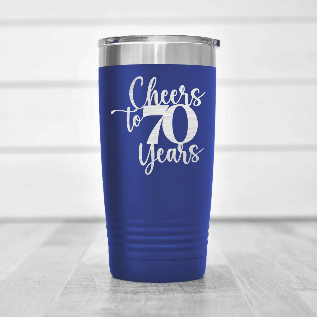 Blue Birthday Tumbler With Cheers To Seventy Years Design