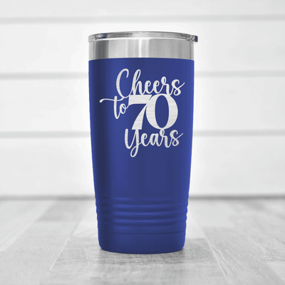 Blue Birthday Tumbler With Cheers To Seventy Years Design