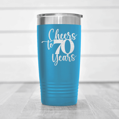 Light Blue Birthday Tumbler With Cheers To Seventy Years Design