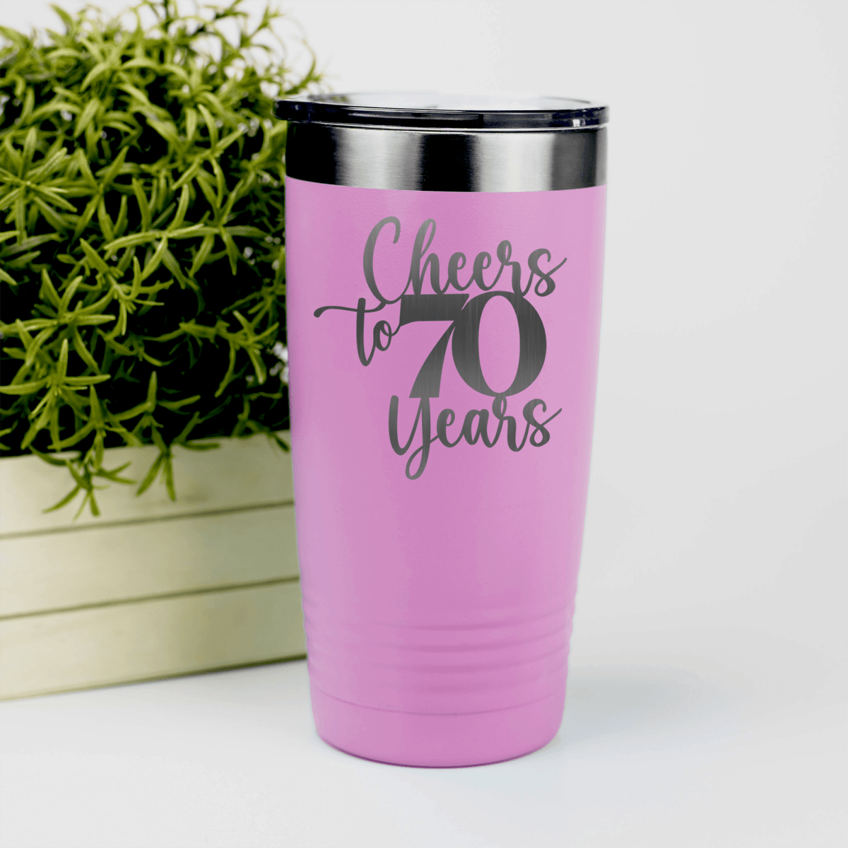 Pink Birthday Tumbler With Cheers To Seventy Years Design