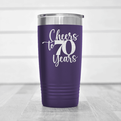 Purple Birthday Tumbler With Cheers To Seventy Years Design
