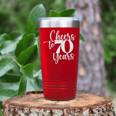 Red Birthday Tumbler With Cheers To Seventy Years Design