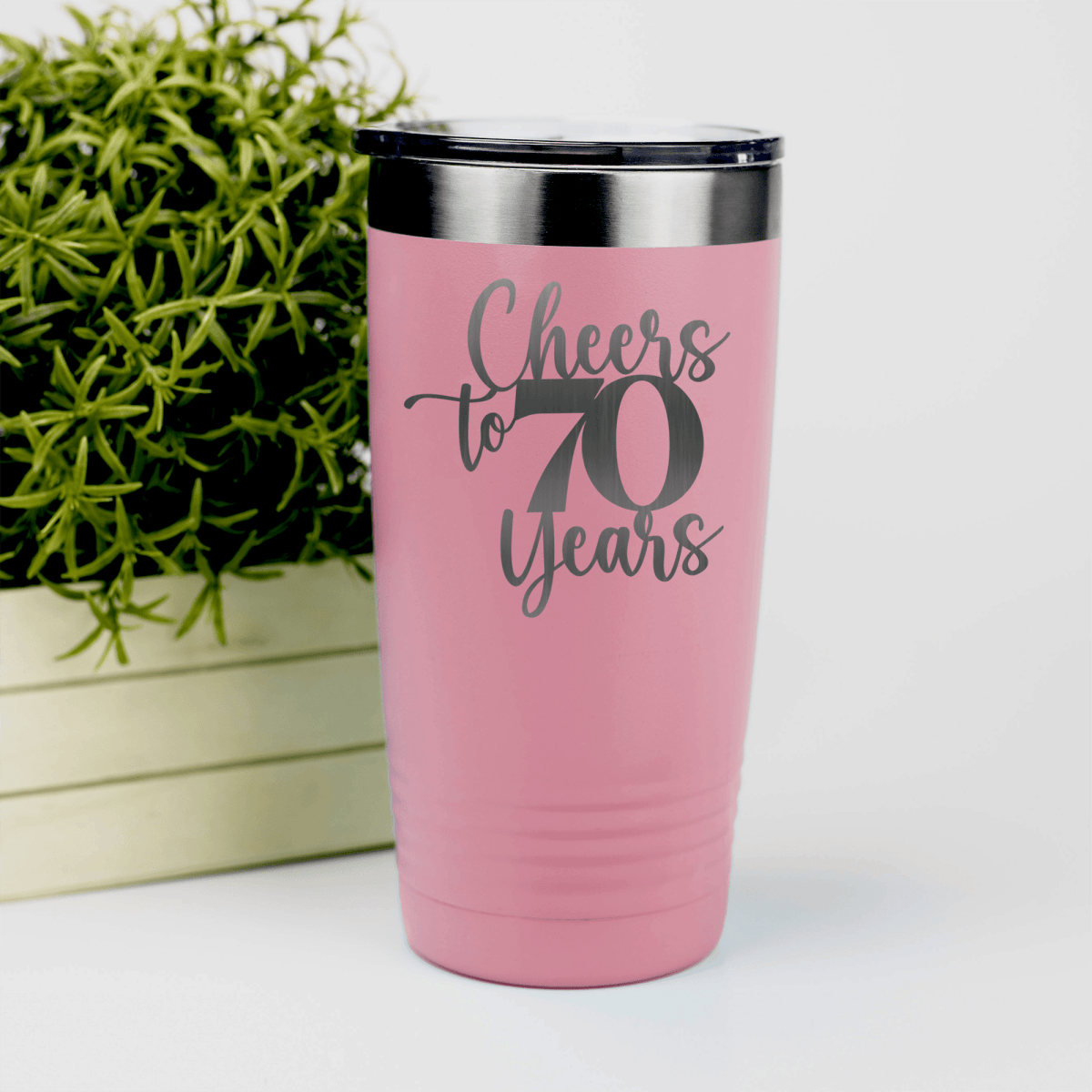 Salmon Birthday Tumbler With Cheers To Seventy Years Design