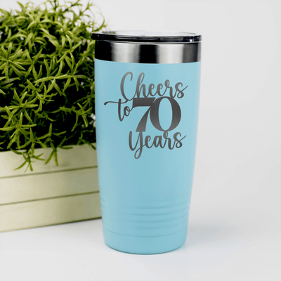 Teal Birthday Tumbler With Cheers To Seventy Years Design