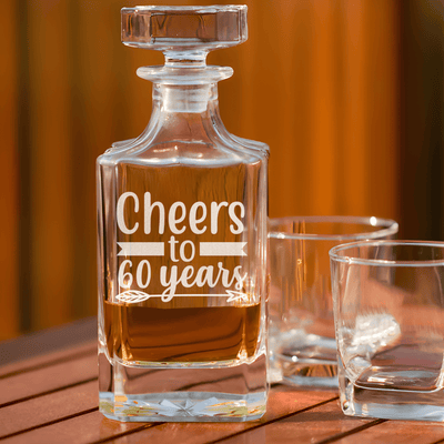 Birthday Whiskey Decanter With Cheers To Sixty Arrow Design