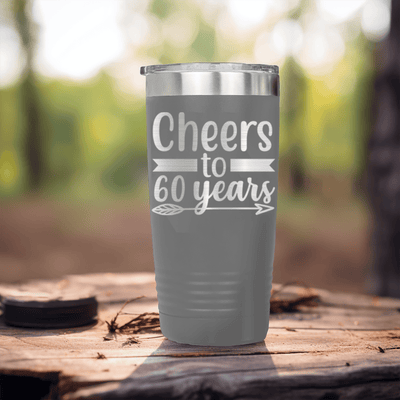 Grey Birthday Tumbler With Cheers To Sixty Arrow Design