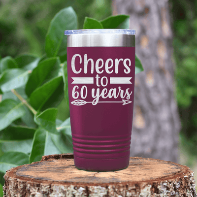 Maroon Birthday Tumbler With Cheers To Sixty Arrow Design