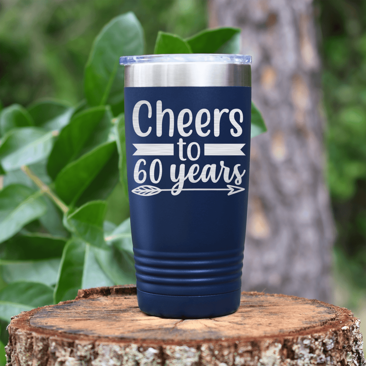Navy Birthday Tumbler With Cheers To Sixty Arrow Design
