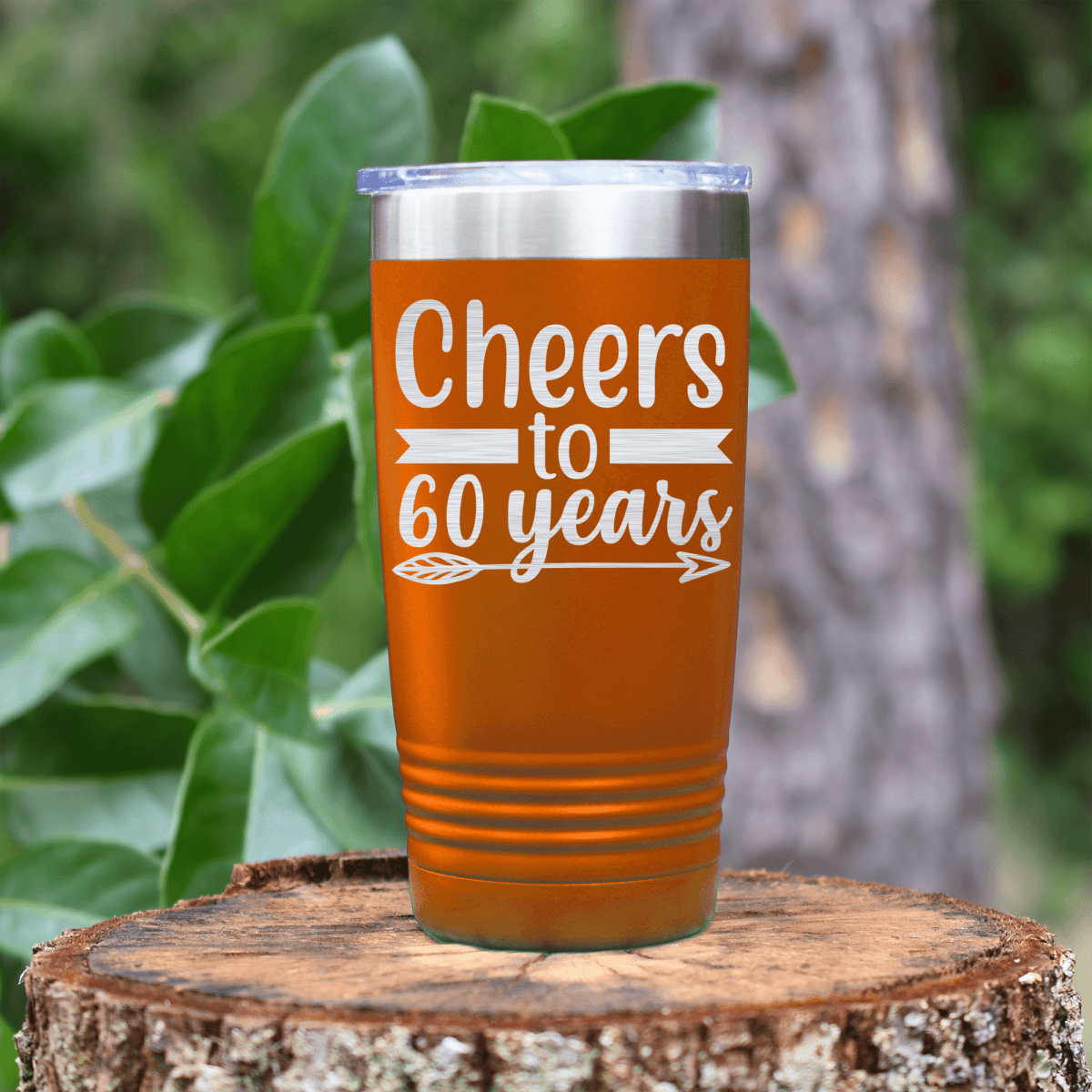 Orange Birthday Tumbler With Cheers To Sixty Arrow Design