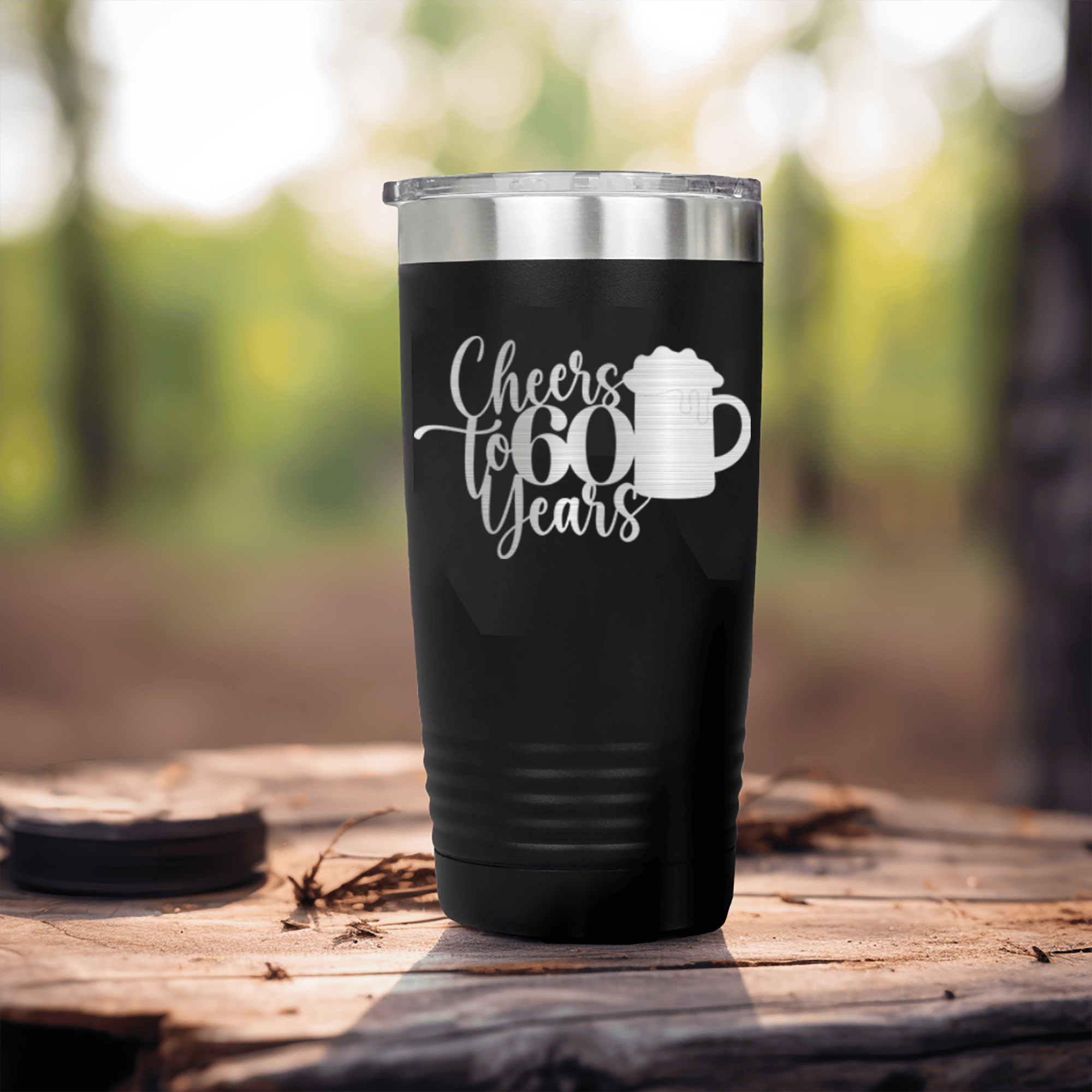 Black Birthday Tumbler With Cheers To Sixty Beer Design