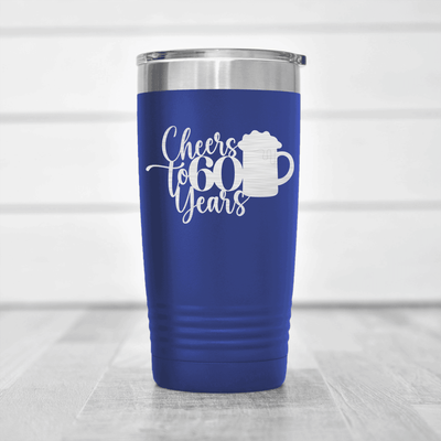 Blue Birthday Tumbler With Cheers To Sixty Beer Design