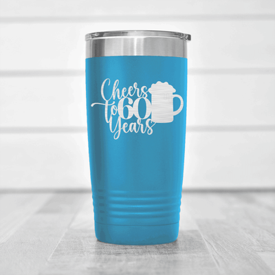 Light Blue Birthday Tumbler With Cheers To Sixty Beer Design