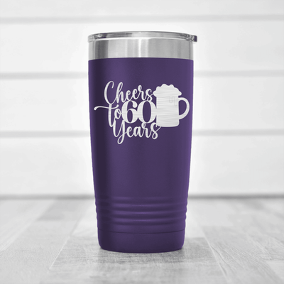 Purple Birthday Tumbler With Cheers To Sixty Beer Design