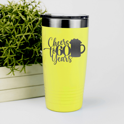 Yellow Birthday Tumbler With Cheers To Sixty Beer Design