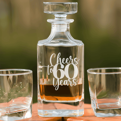 Birthday Whiskey Decanter With Cheers To Sixty Years Design