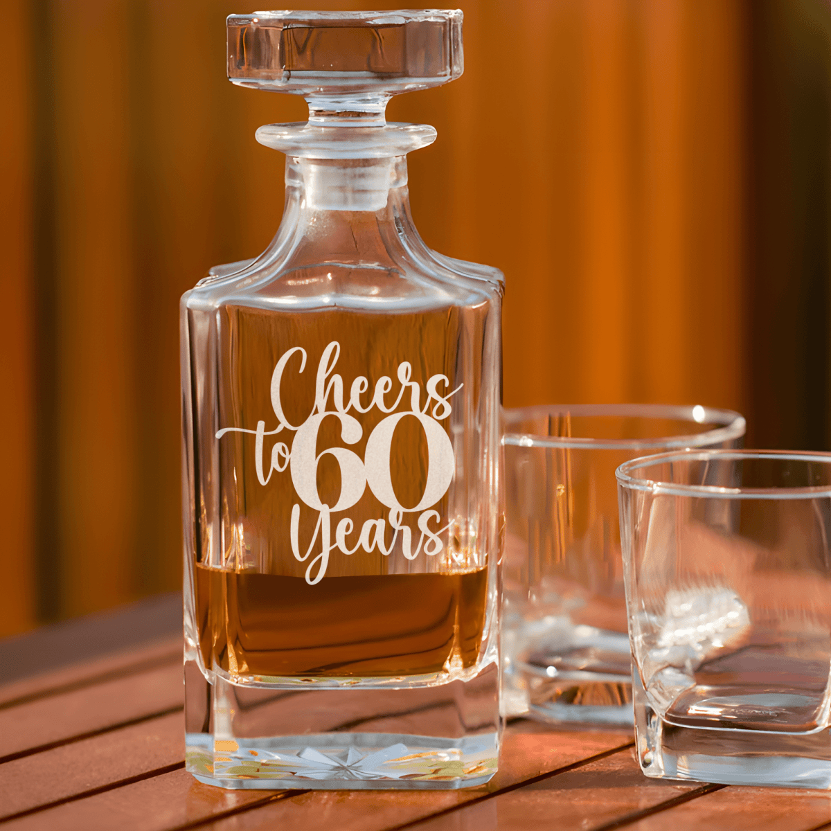 Birthday Whiskey Decanter With Cheers To Sixty Years Design
