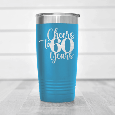Light Blue Birthday Tumbler With Cheers To Sixty Years Design
