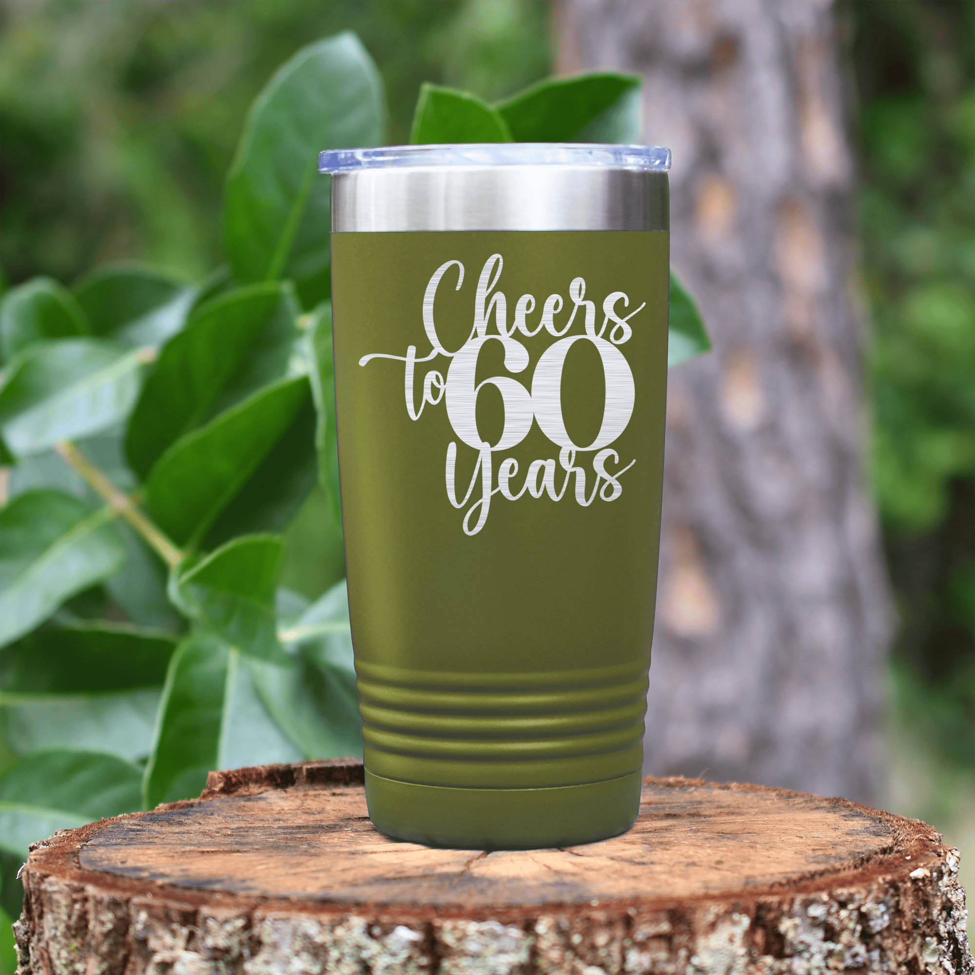 Military Green Birthday Tumbler With Cheers To Sixty Years Design