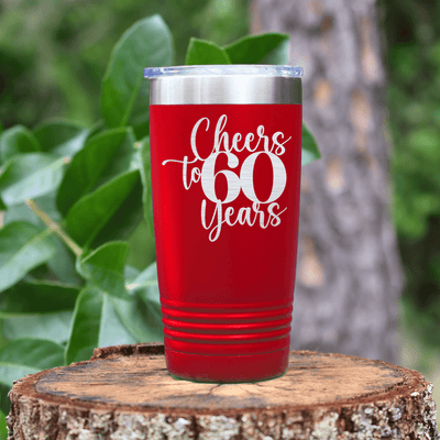 Red Birthday Tumbler With Cheers To Sixty Years Design