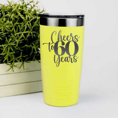 Yellow Birthday Tumbler With Cheers To Sixty Years Design
