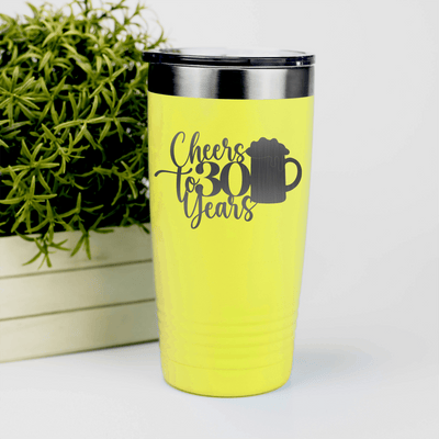 Yellow Birthday Tumbler With Cheers To Thirty Beer Design