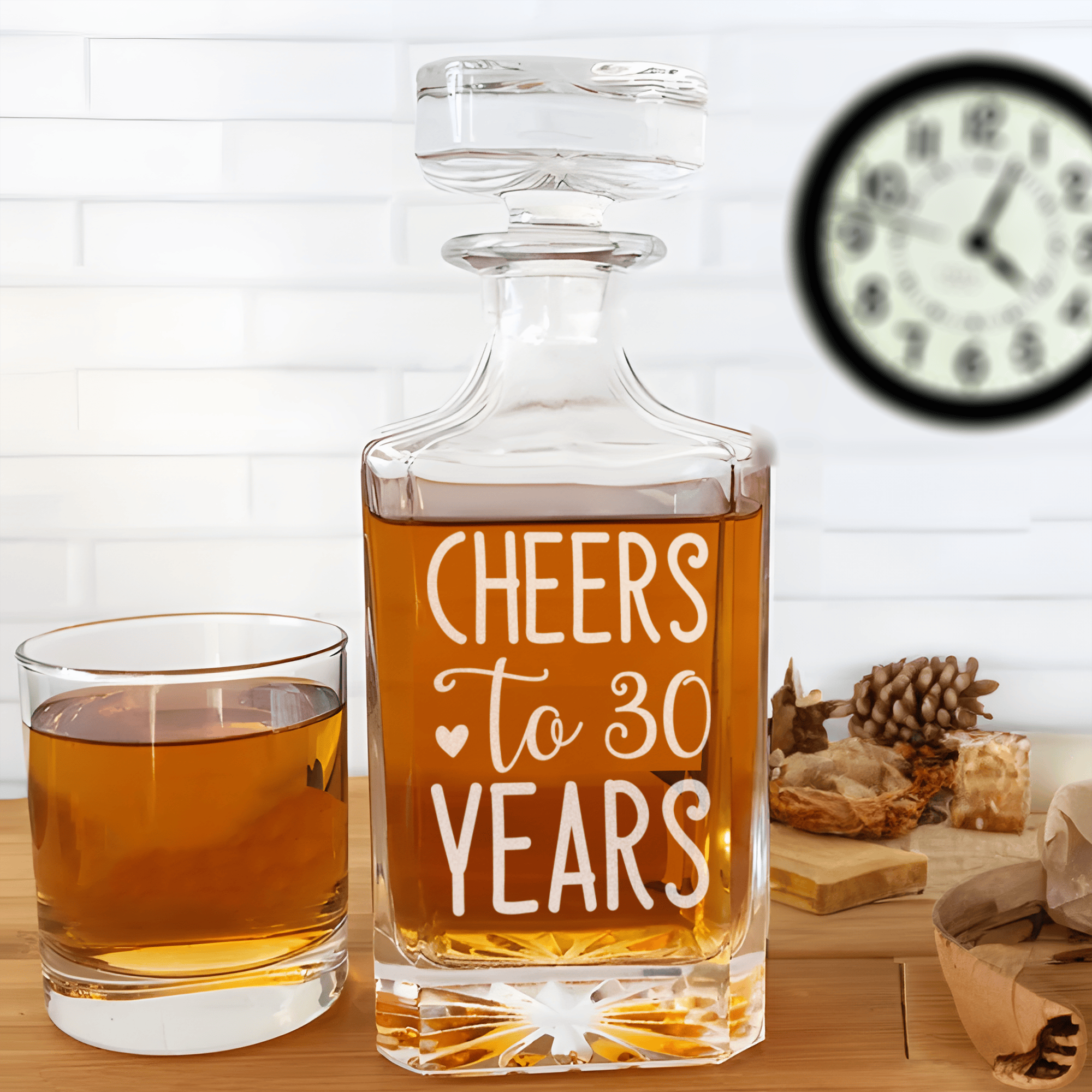 Birthday Whiskey Decanter With Cheers To Thirty Design