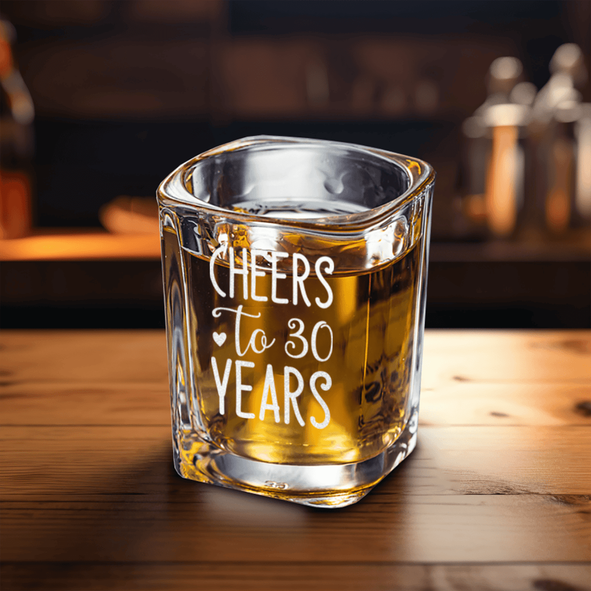 Unique Personalized Cheers To Thirty Square Shotglass Customized Birthday Flasks Gifts for Men by Groovy Guy