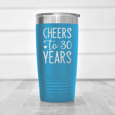 Light Blue Birthday Tumbler With Cheers To Thirty Design