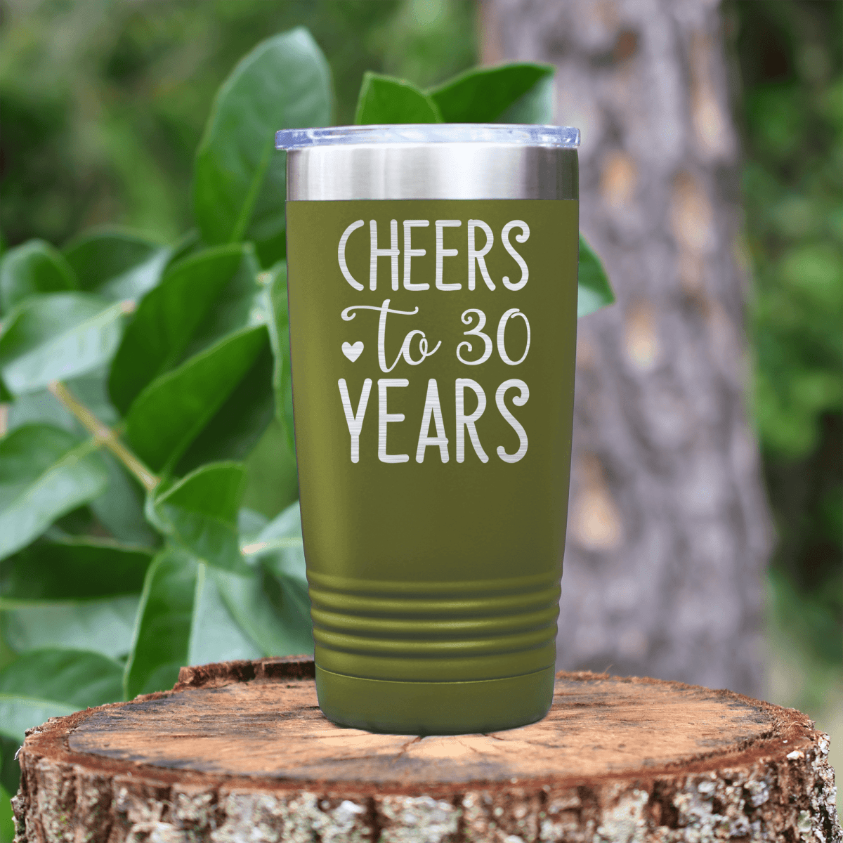 Military Green Birthday Tumbler With Cheers To Thirty Design
