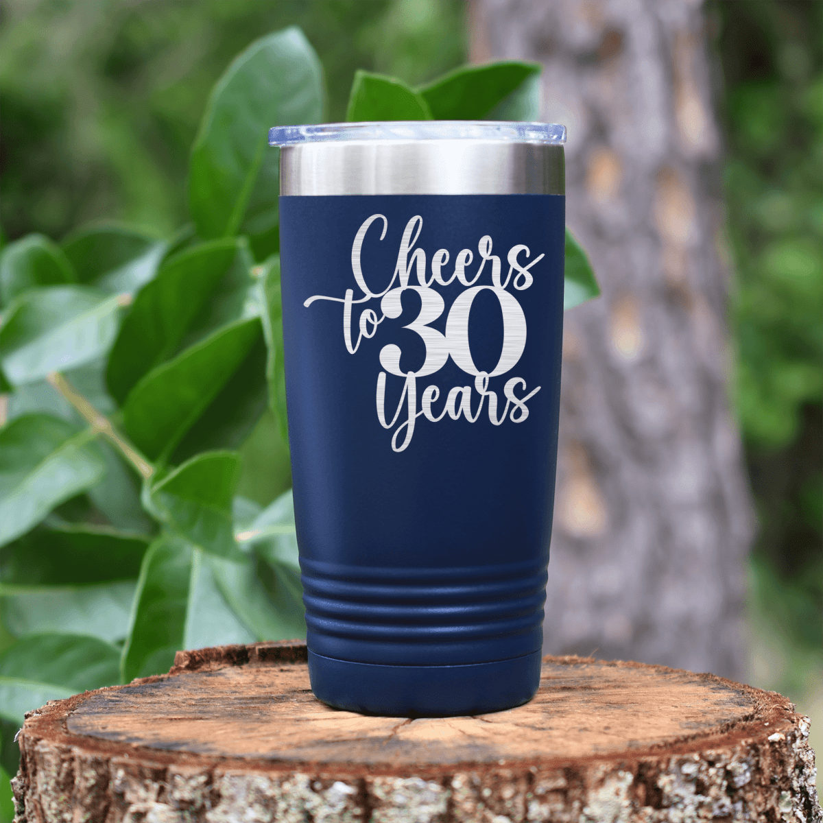 Navy Birthday Tumbler With Cheers To Thirty Years Design