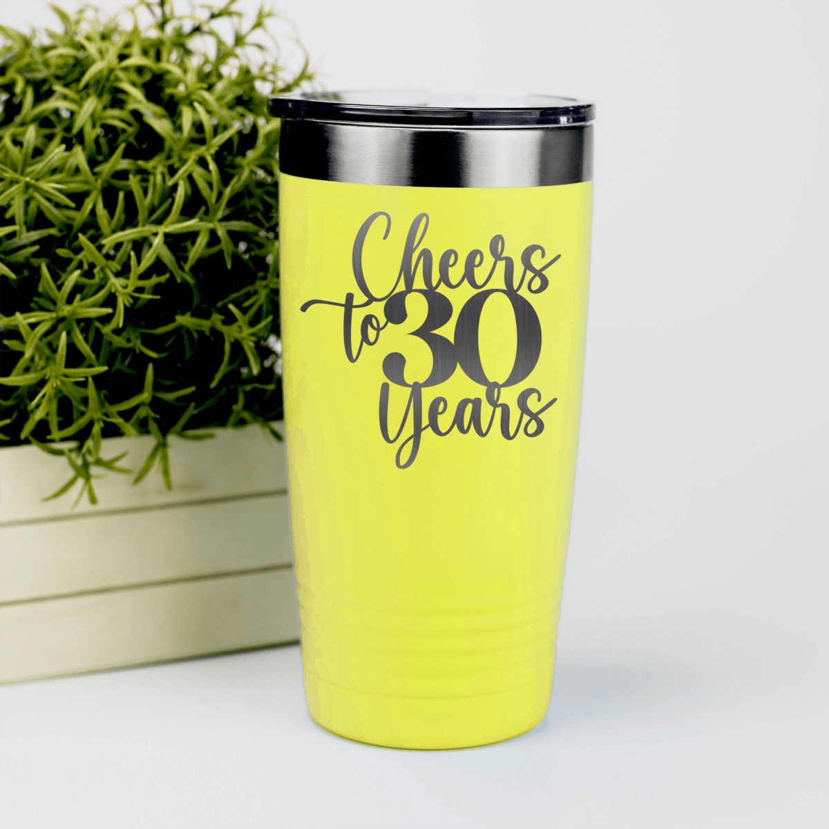 Yellow Birthday Tumbler With Cheers To Thirty Years Design