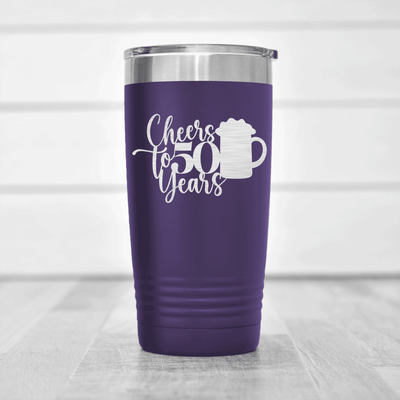 Purple Birthday Tumbler With Cheers To 50 Years Beers Design