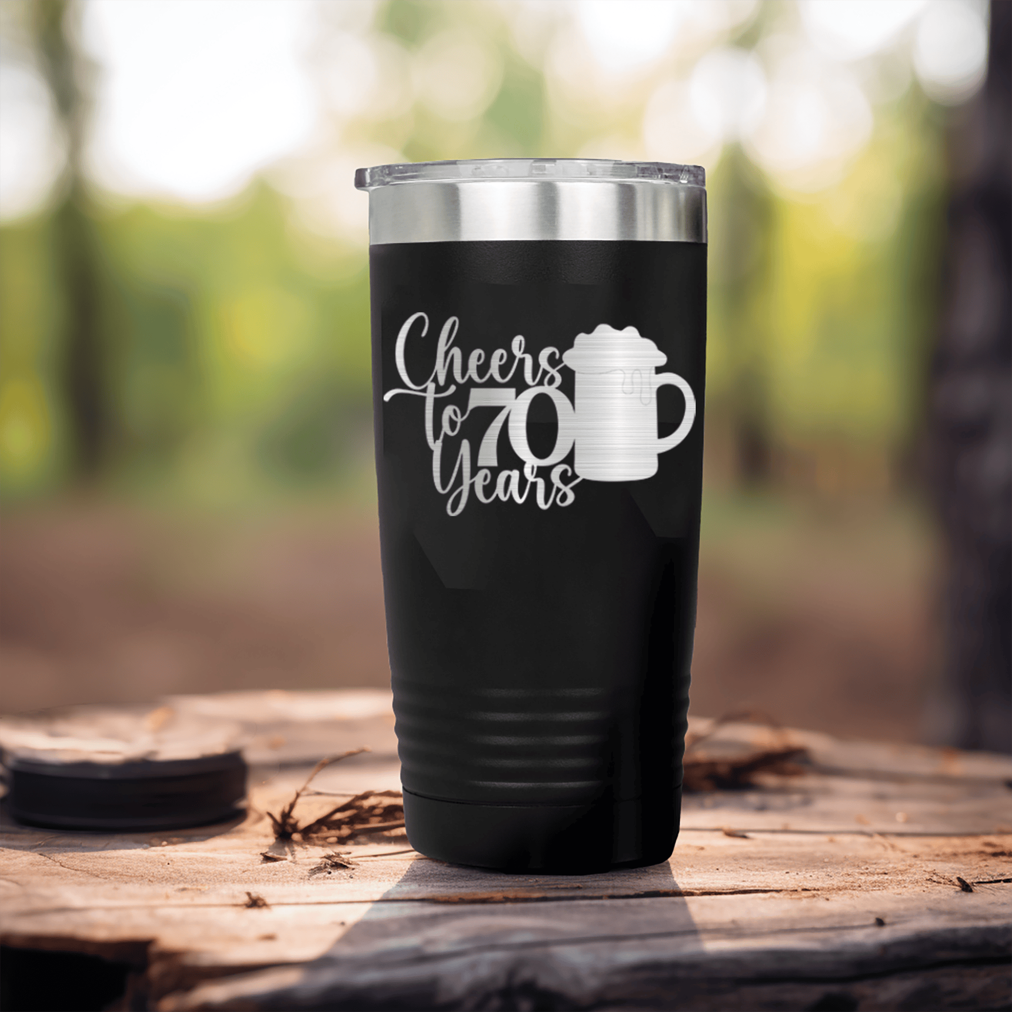 Black Birthday Tumbler With Cheers To 70 Years Beer Design