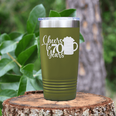 Military Green Birthday Tumbler With Cheers To 70 Years Beer Design