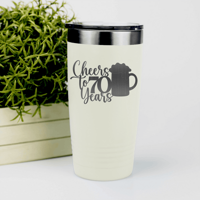 White Birthday Tumbler With Cheers To 70 Years Beer Design