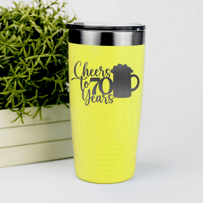 Yellow Birthday Tumbler With Cheers To 70 Years Beer Design