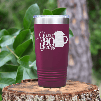 Maroon Birthday Tumbler With Cheers To 80 Years Beer Design